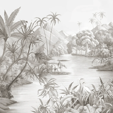 Papier peint panoramique jungle pittoresque - Muralconcept