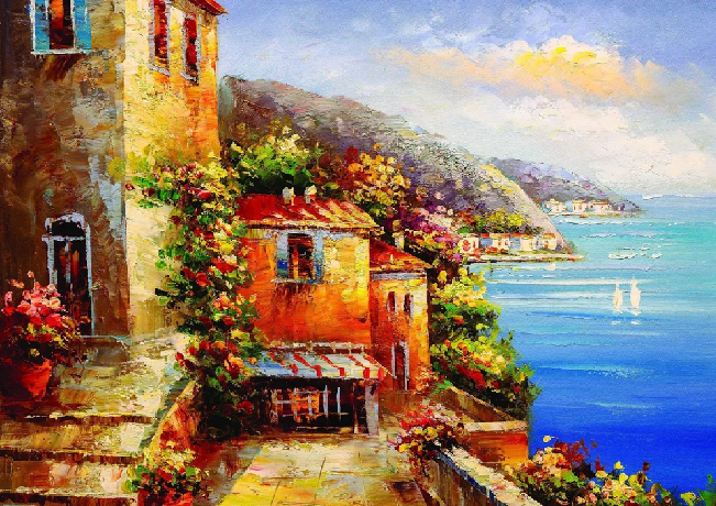 Papier peint village bord de mer - Muralconcept