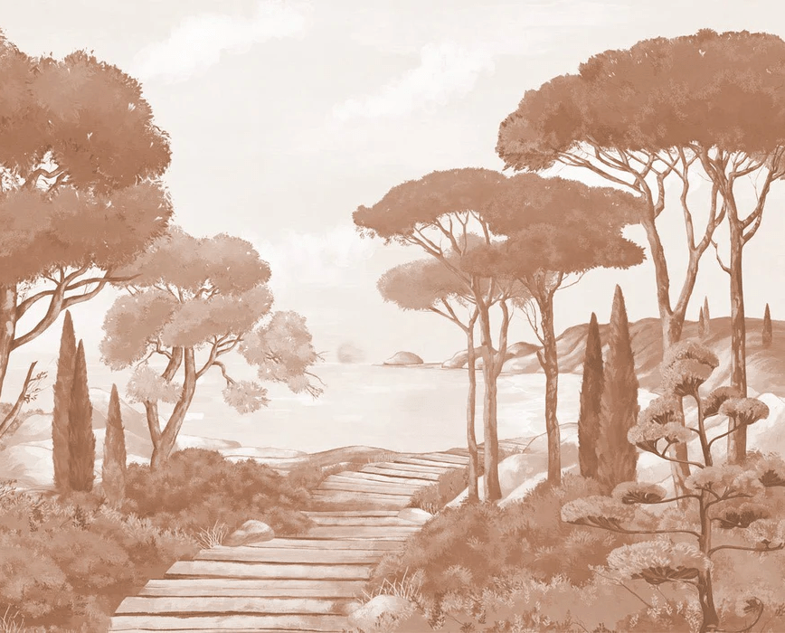 Papier peint balade dans les calanques terracotta