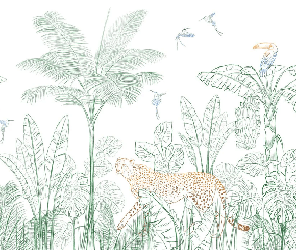 Papier peint jungle léopard vert - Muralconcept