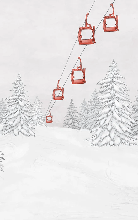 Papier peint montagne télécabine rouge - Muralconcept