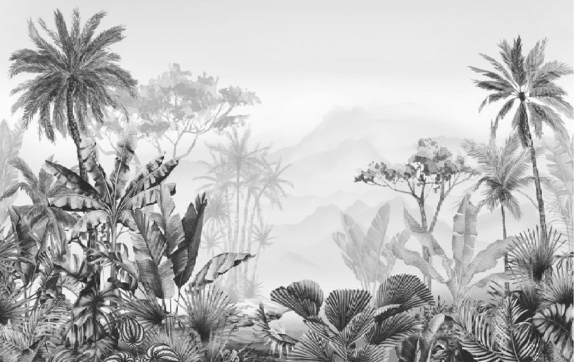 Papier peint tendance tropical noir et blanc - Muralconcept