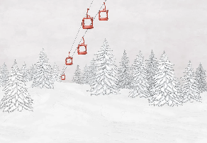 Papier peint montagne télécabine rouge