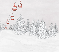 Papier peint montagne télécabine rouge - Muralconcept