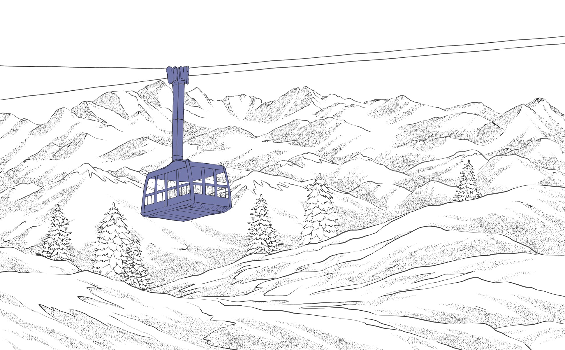 Papier peint La Plagne télécabine bleu, XXL, tendance