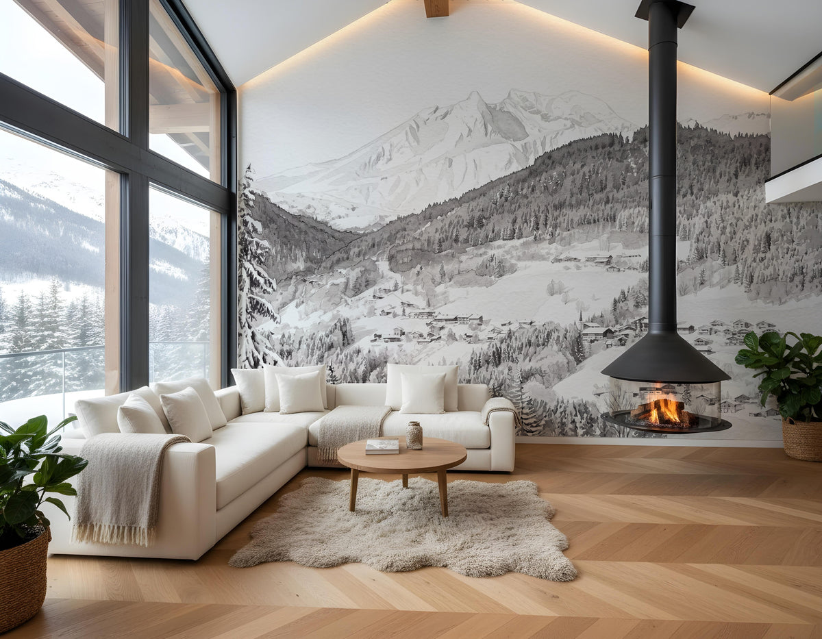 Papier peint panoramique Morzine – Ski, chalet, montagne