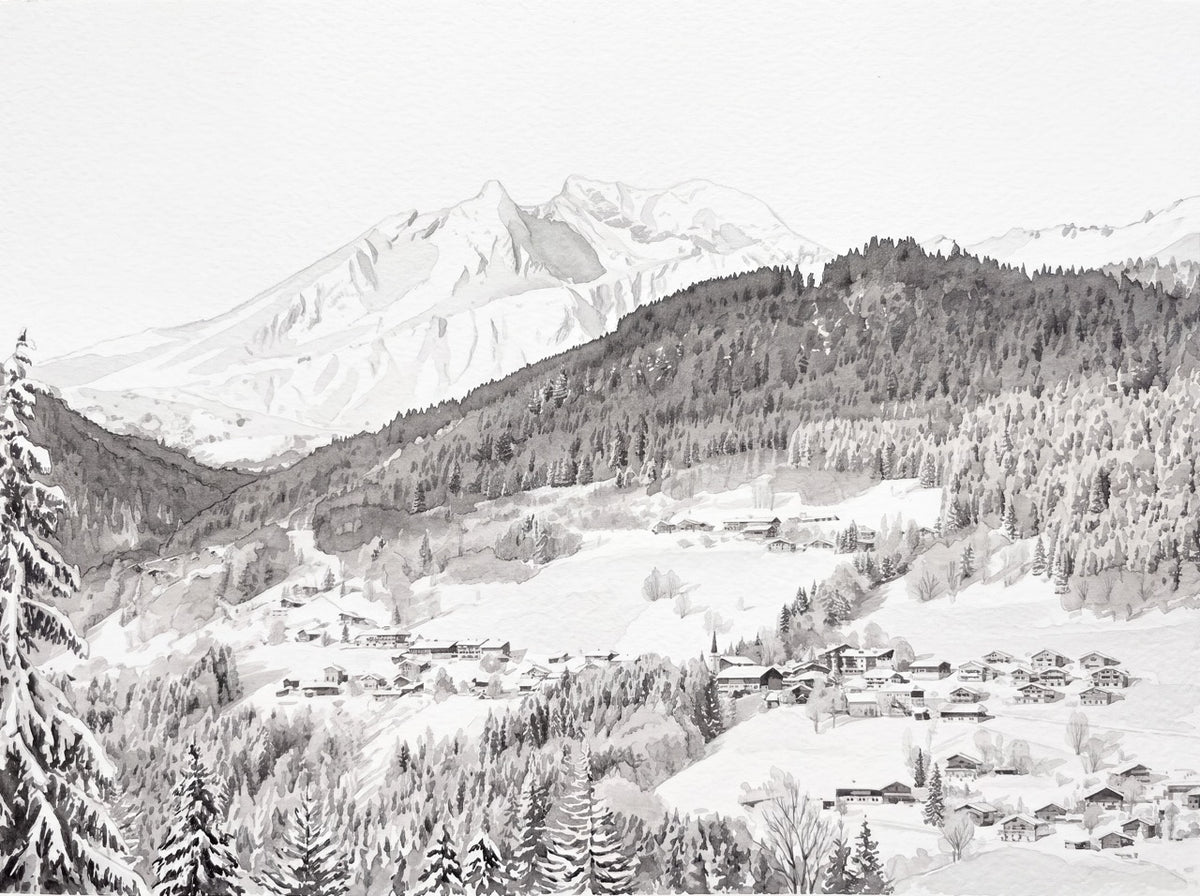 Papier peint panoramique Morzine – Ski, chalet, montagne