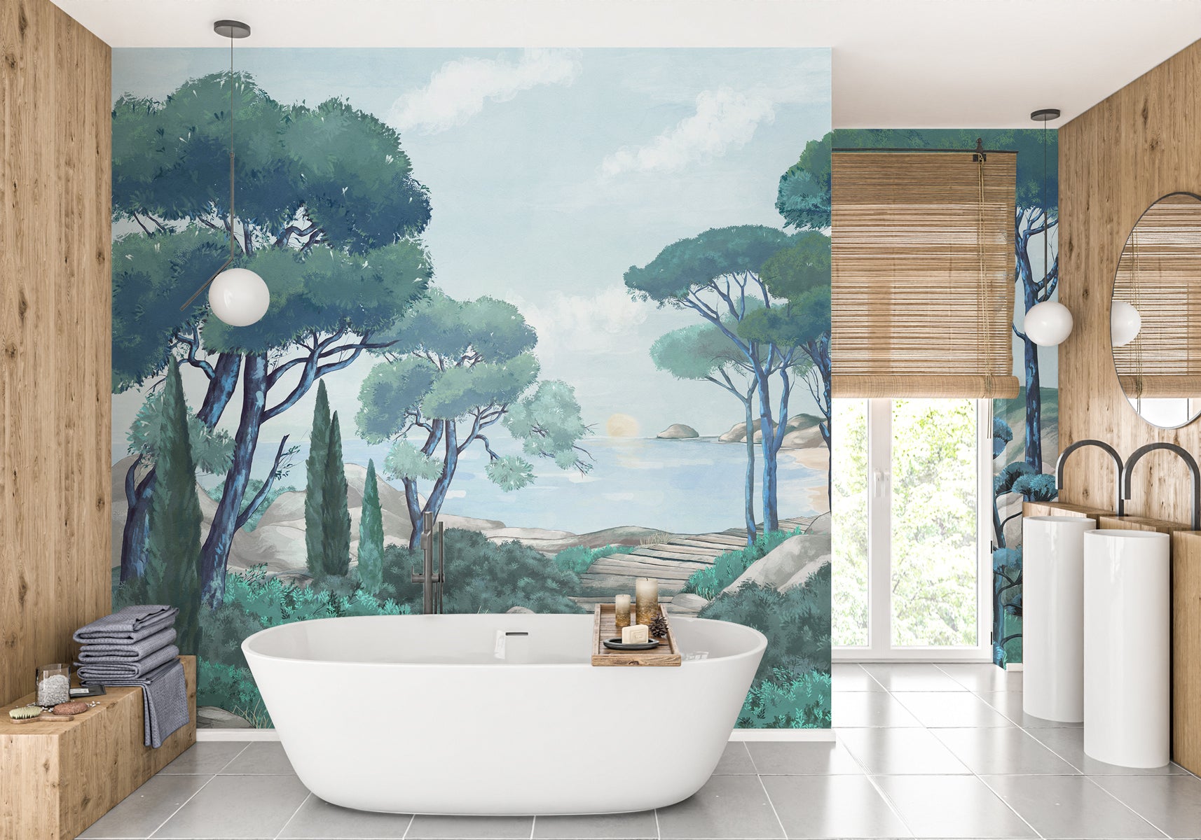 Papier peint balade dans les calanques, mural concept, tendance