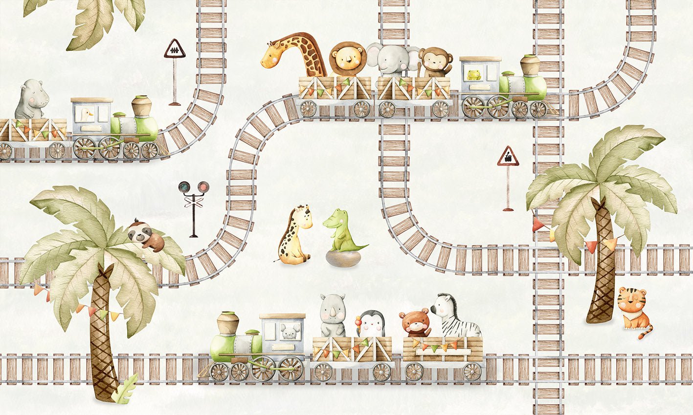 Papier peint bébé voyage Tchou-Tchou, XXL, tendance