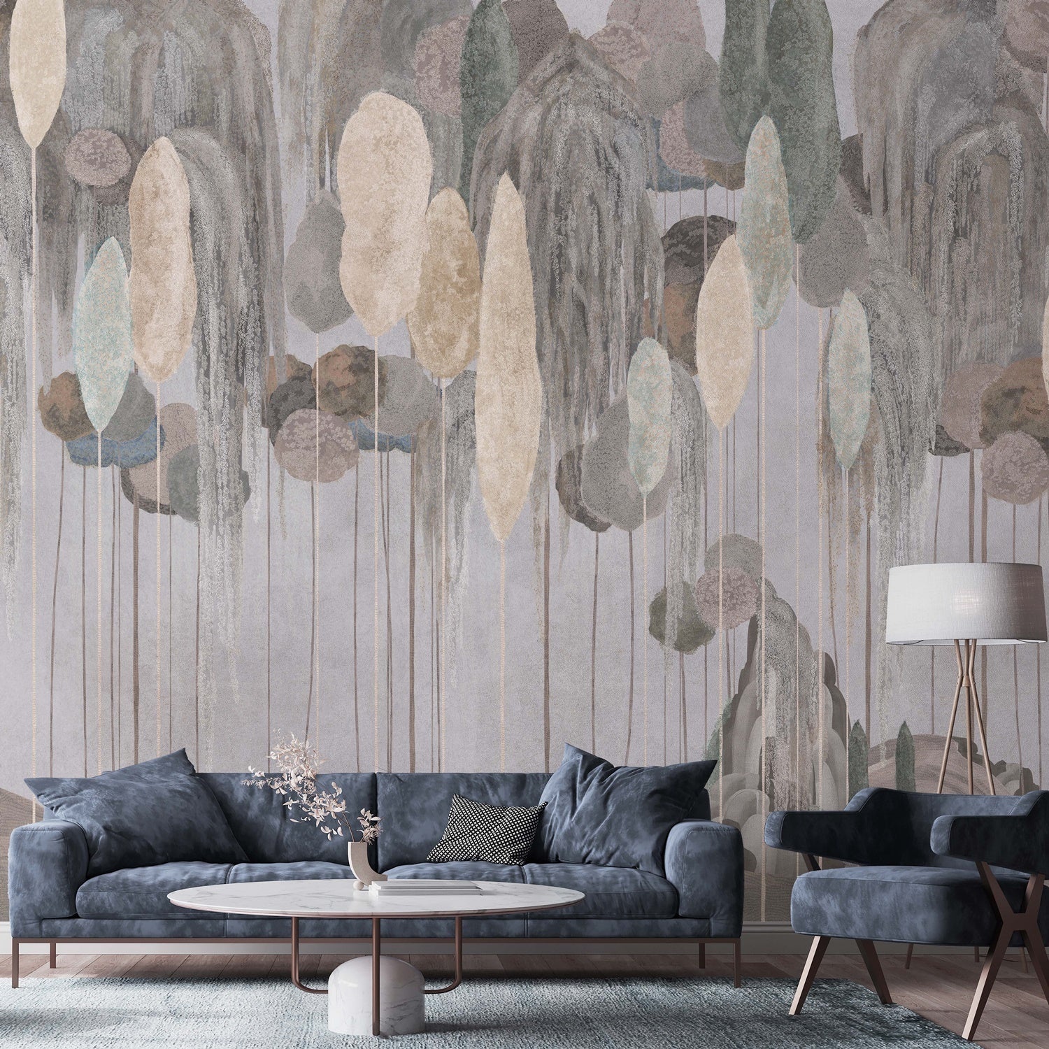 Papier peint cyprès méditerranéen abstrait, mural concept, tendance