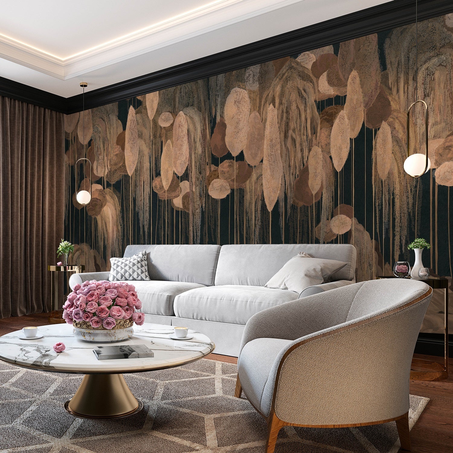 Papier peint cyprès méditerranéen abstrait, mural concept, tendance