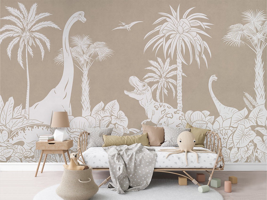 Papier peint dinos monochrome beige