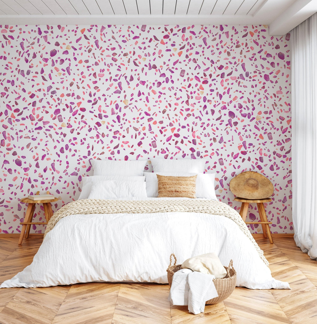 Papier peint effet terrazzo rose