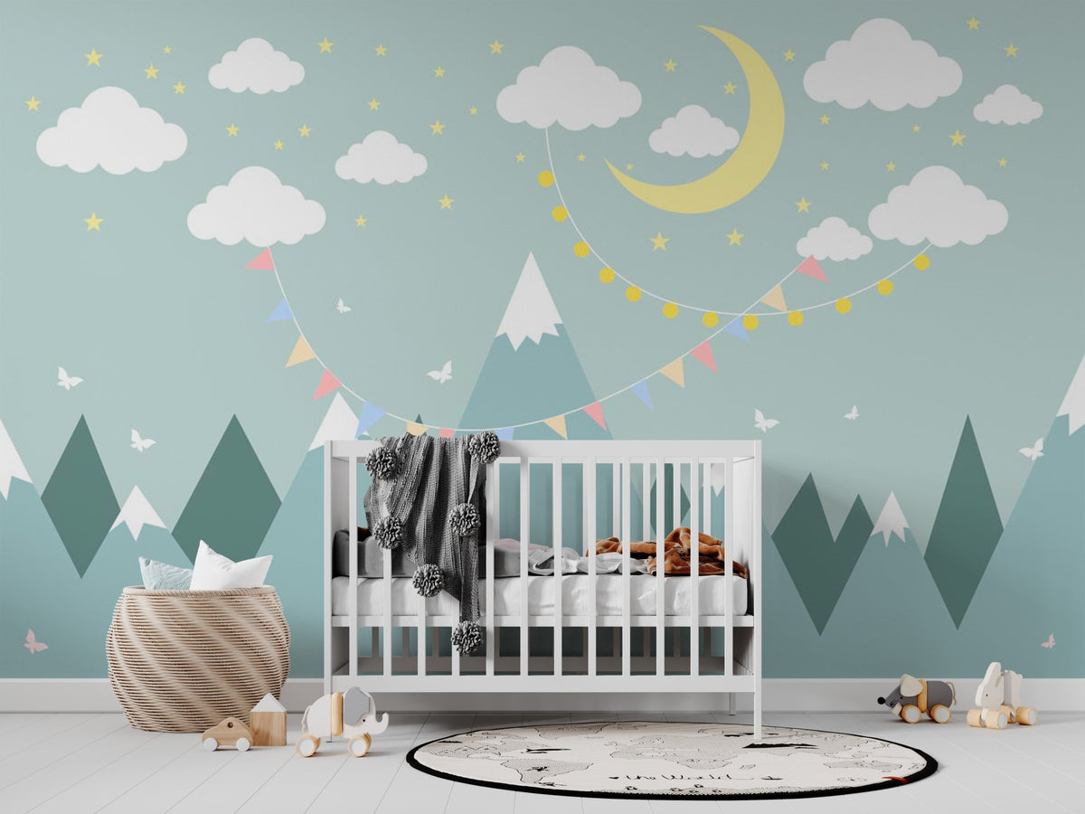 Papier peint contemporain enfant - Montagne scandinave