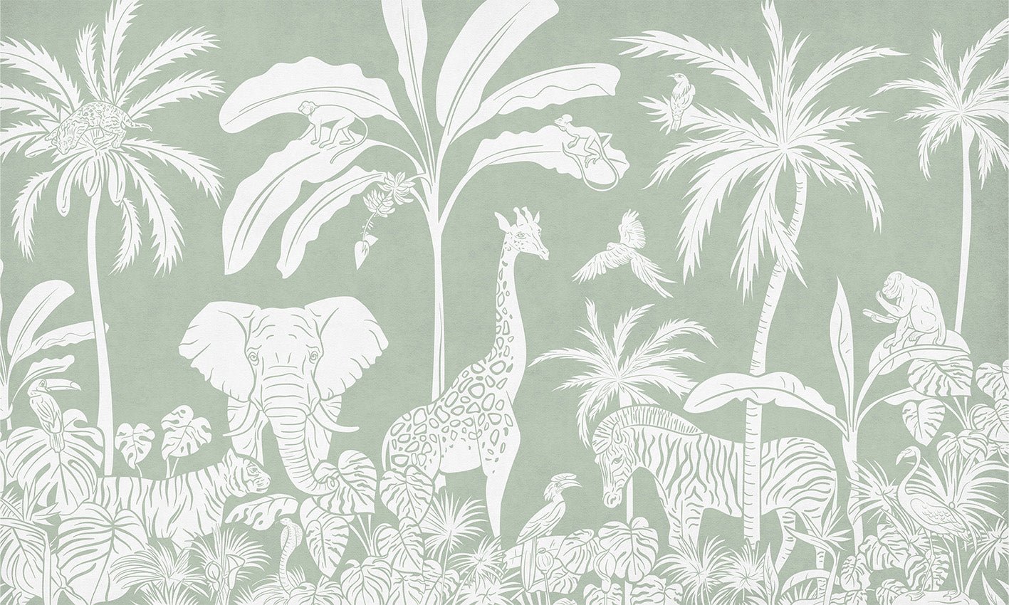Papier peint enfant safari monochrome vert, XXL, tendance