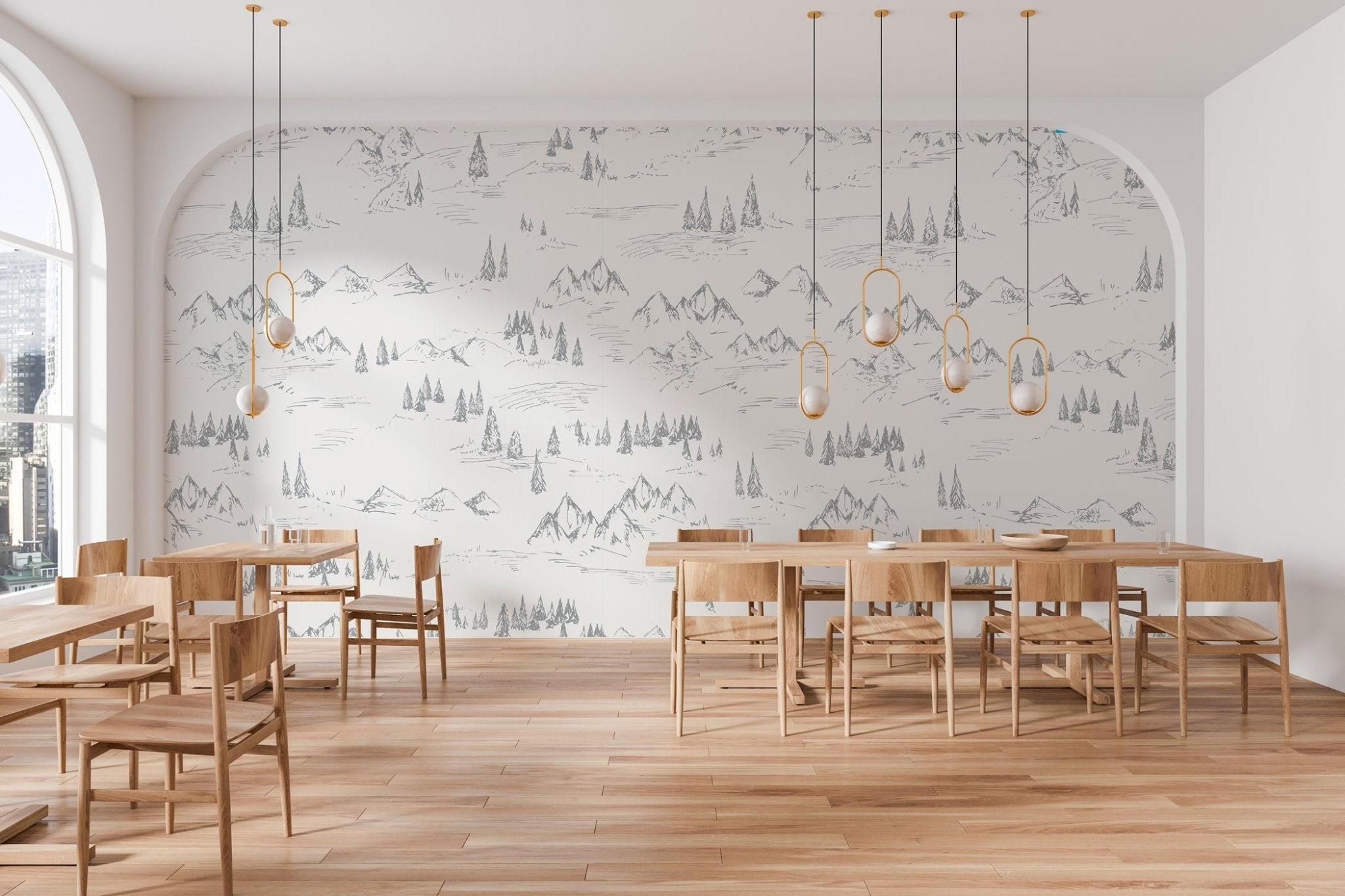 Papier peint illustration montagne et sapin, XXL, tendance