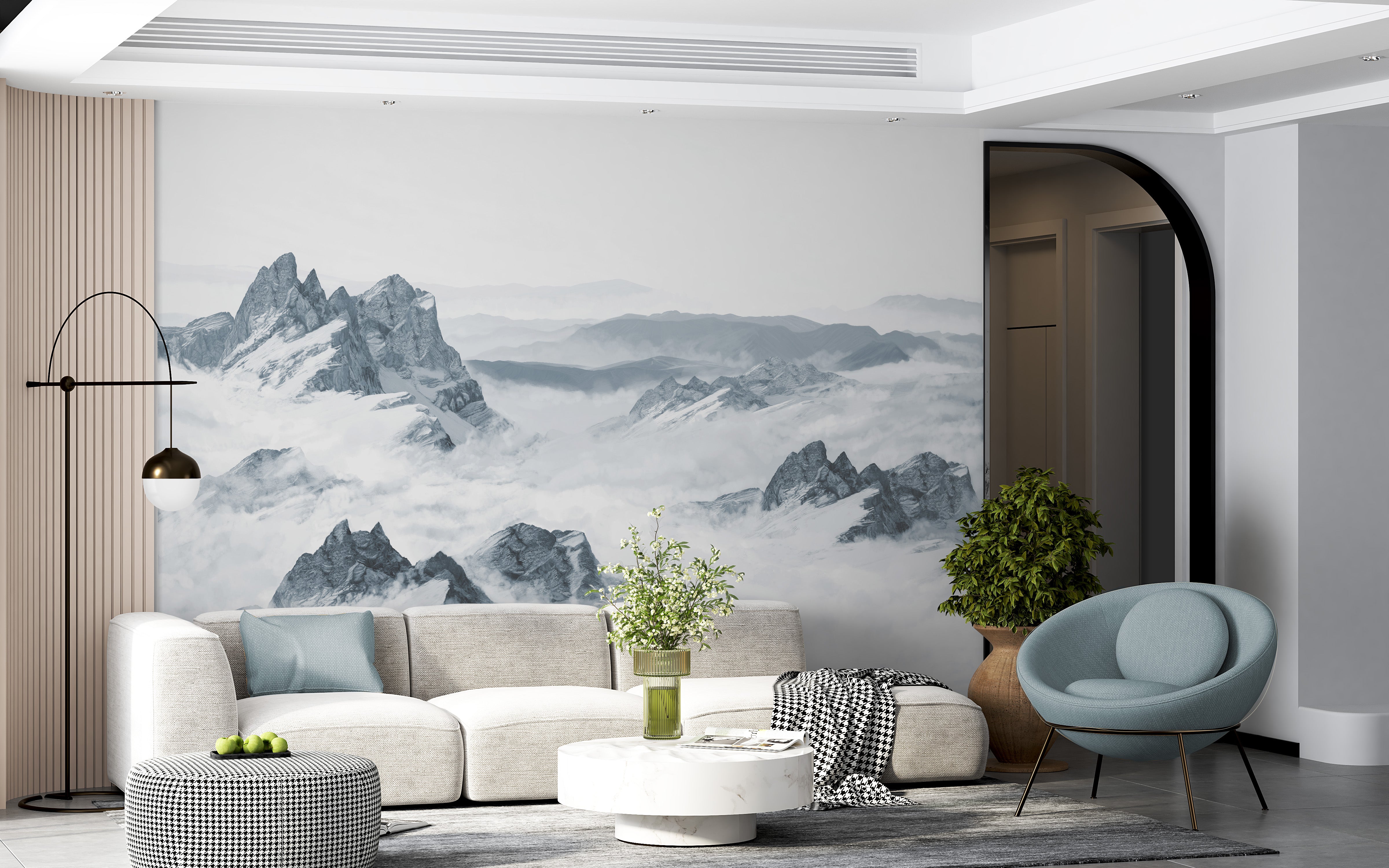 Papier peint panoramique montagne bleu - panoramique français