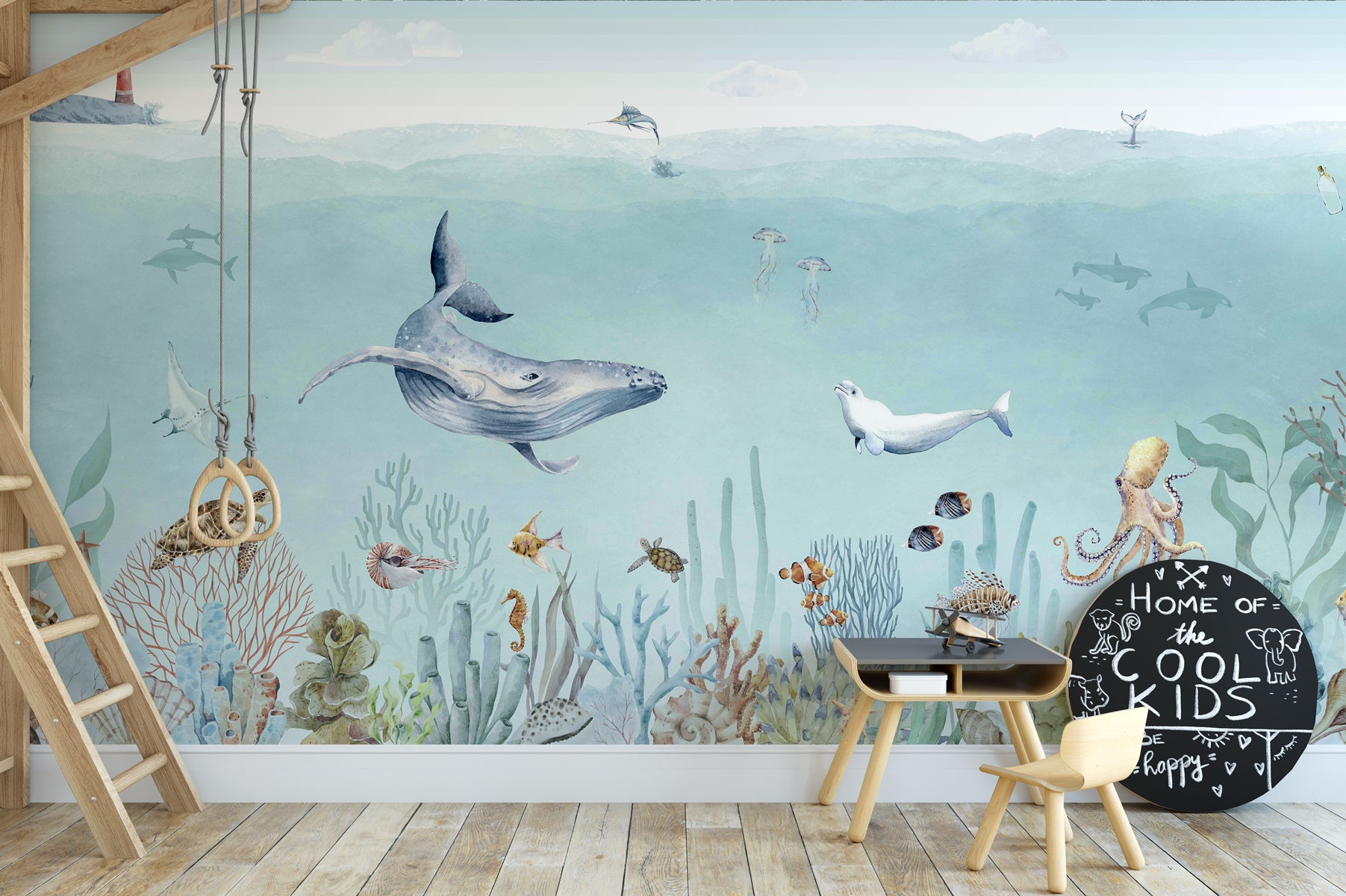 Papier peint panoramique vie marine, mural concept, tendance