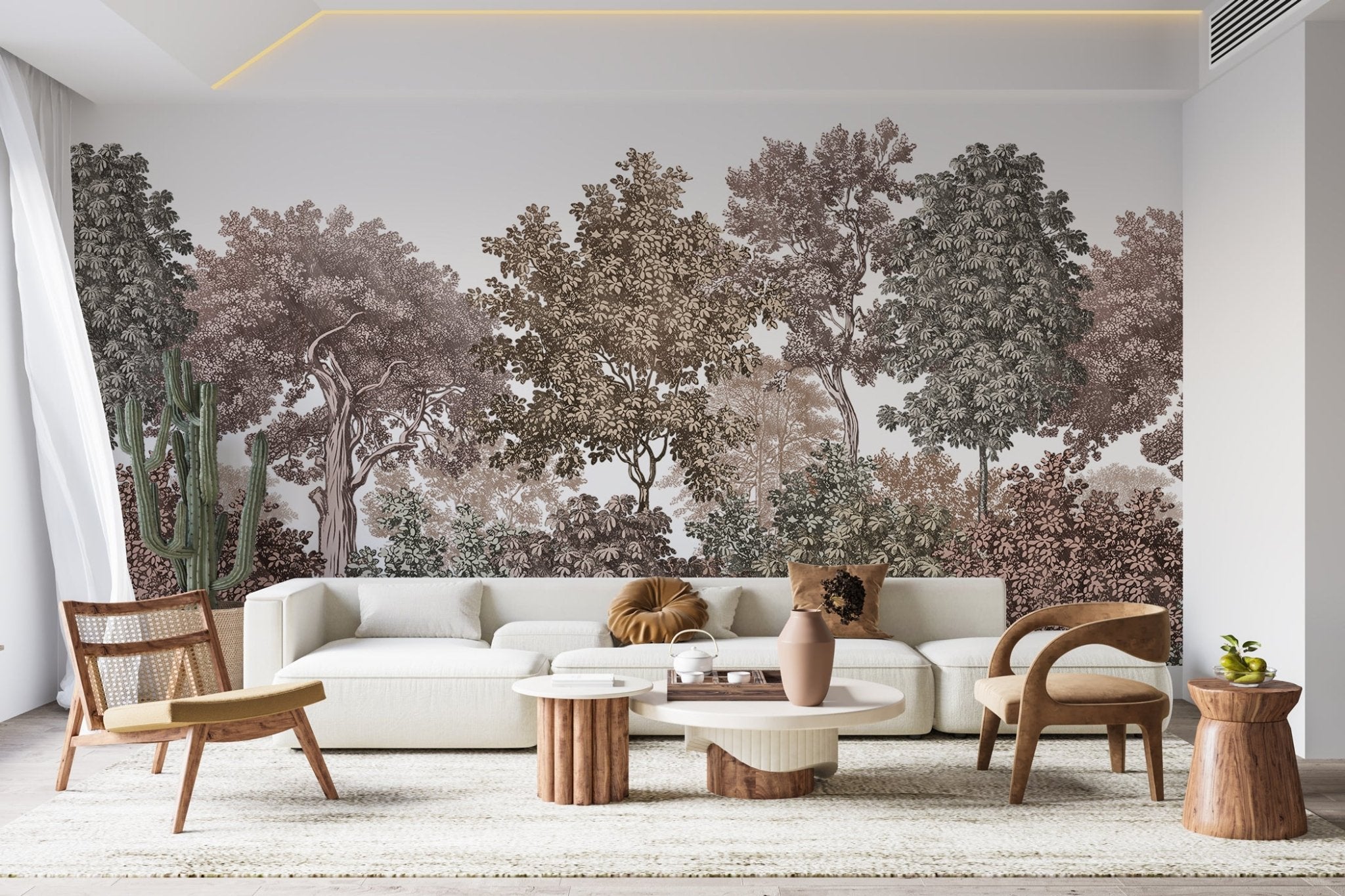 Papier peint paysage forêt gravure rosé, XXL, tendance