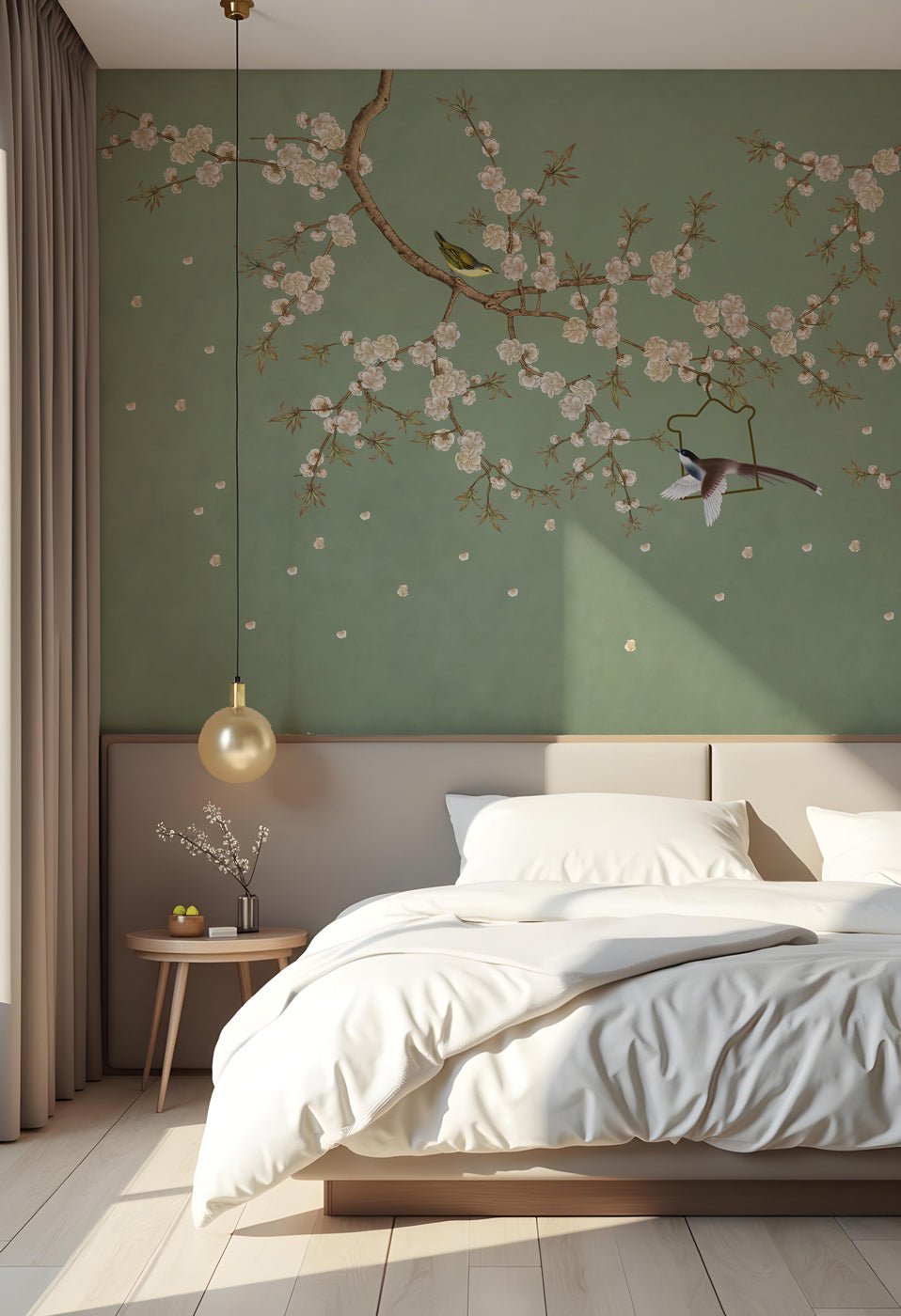 Papier peint sakura zen vert, XXL, tendance