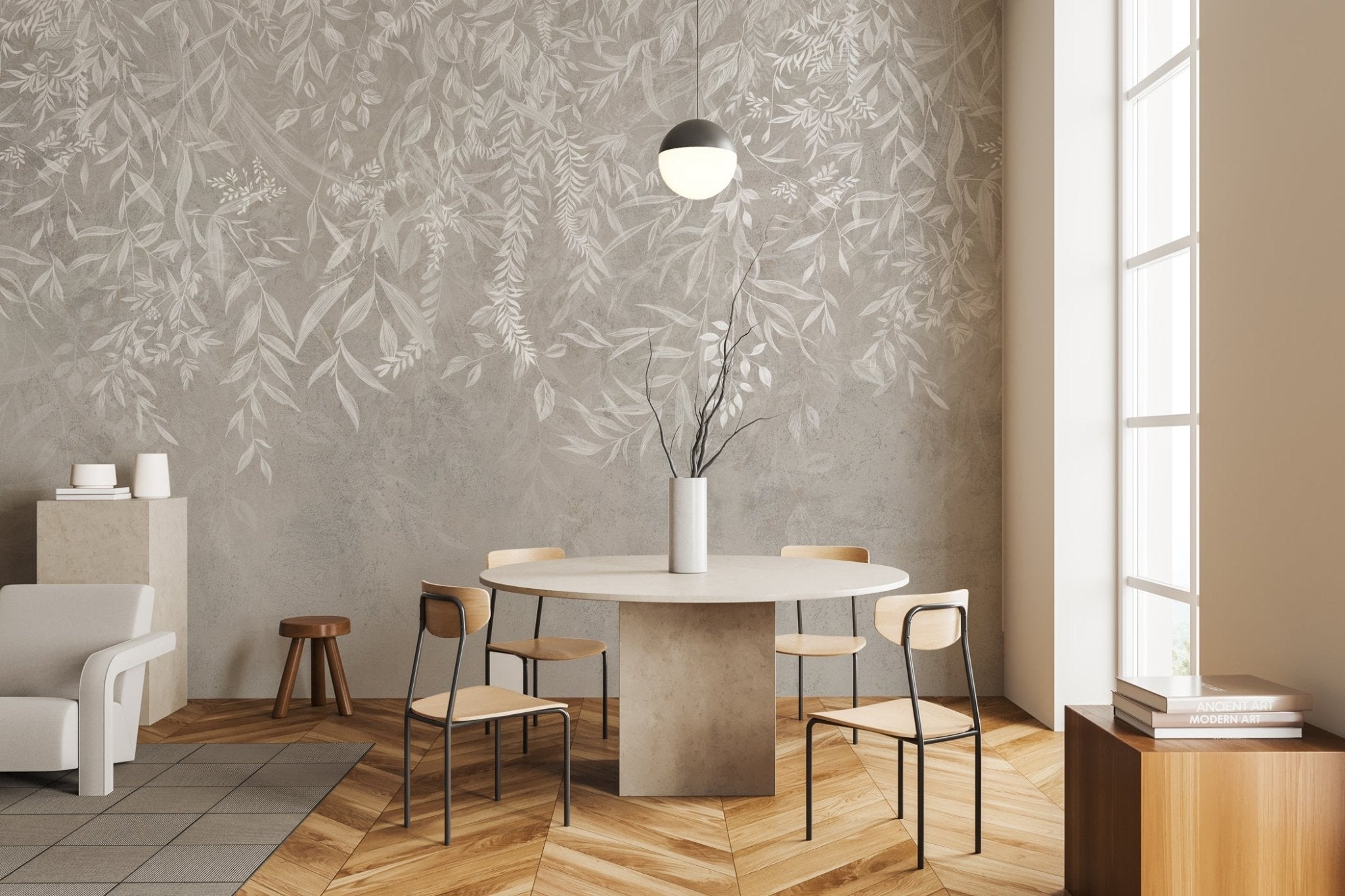 Papier peint design végétal moderne beige - Muralconcept