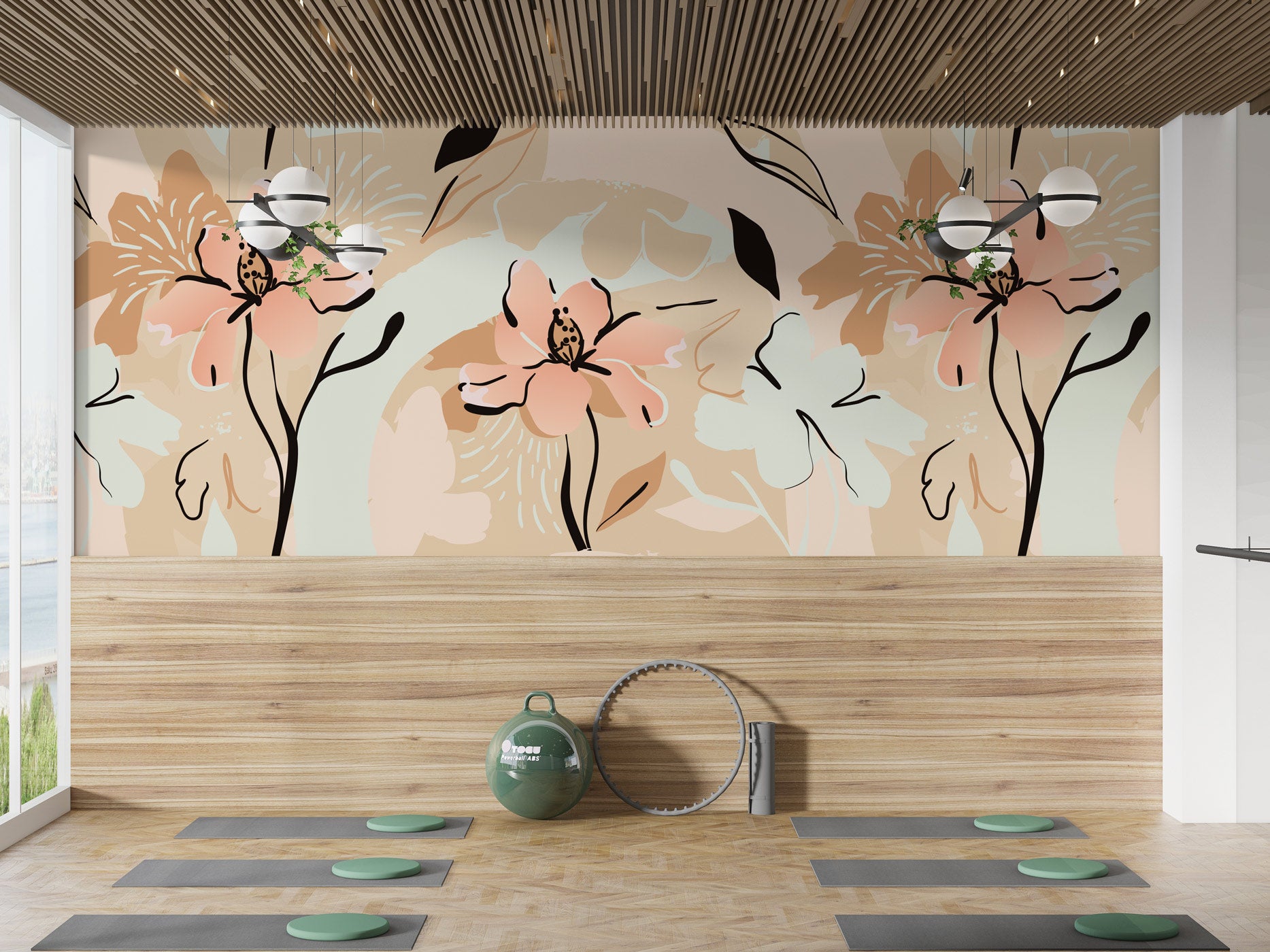 Papier peint yoga méditation fleur, mural concept, tendance