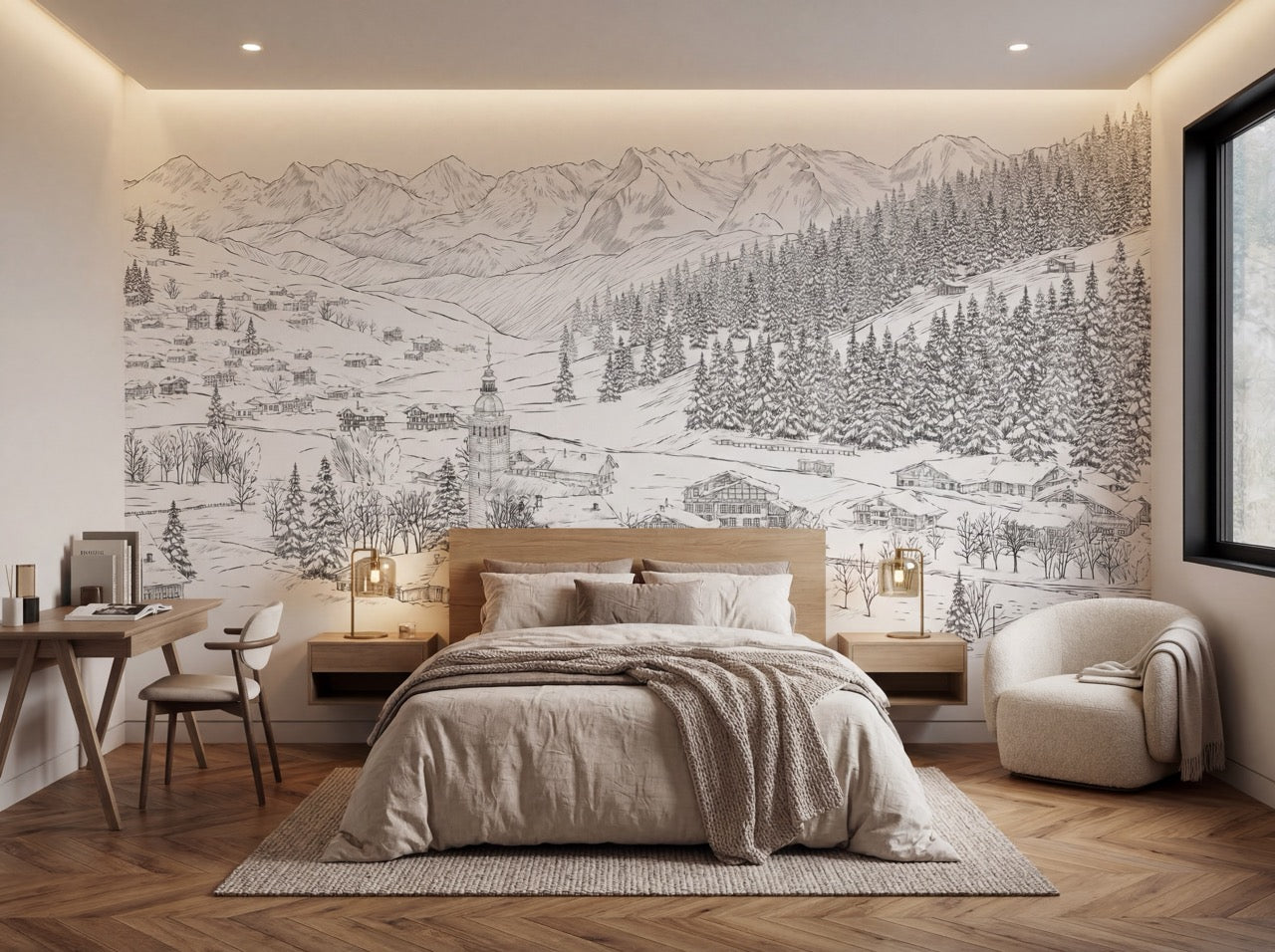 Papier peint panoramique montagne - Le Grand-Bornand paysage alpin - Muralconcept