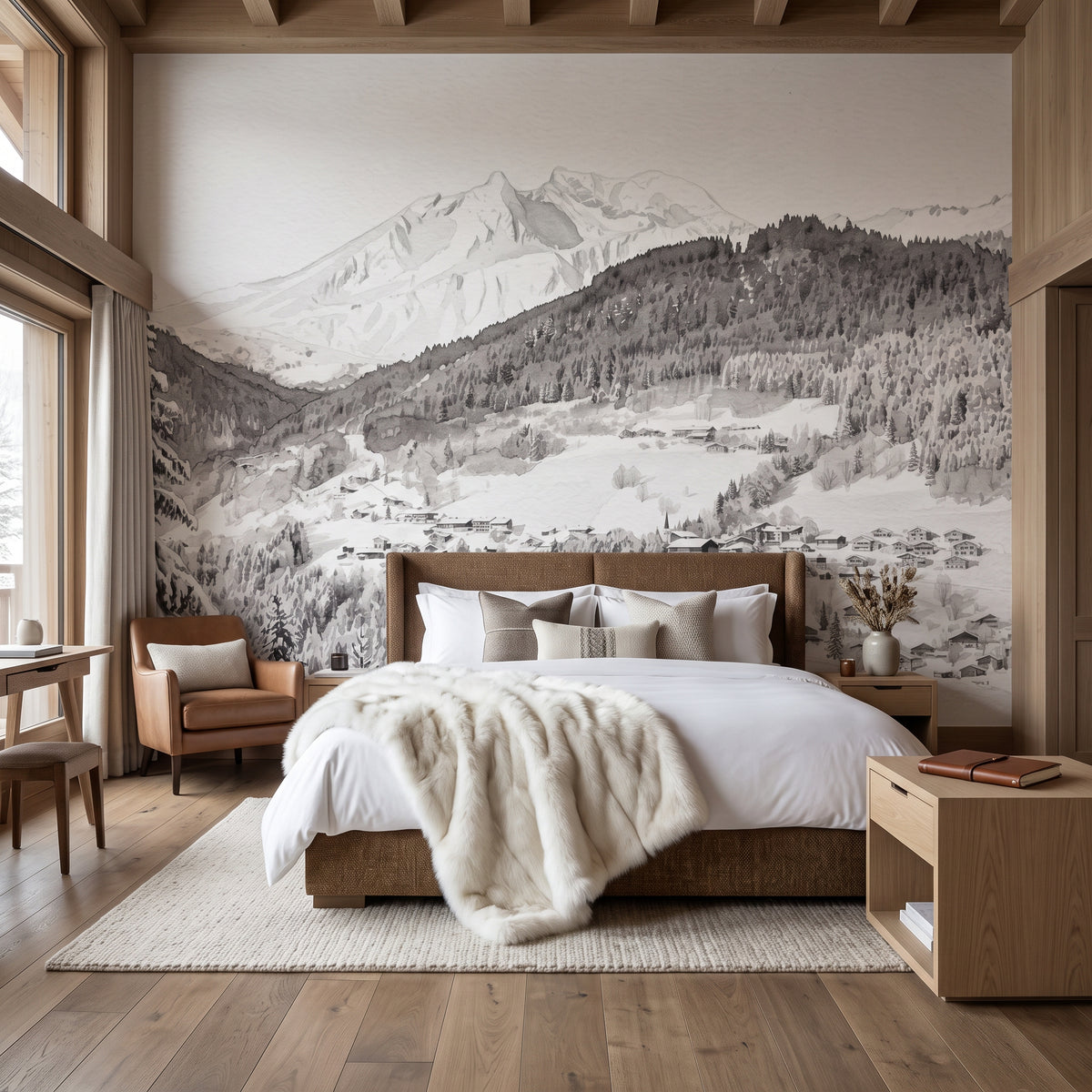 Papier peint panoramique Morzine – Ski, chalet, montagne