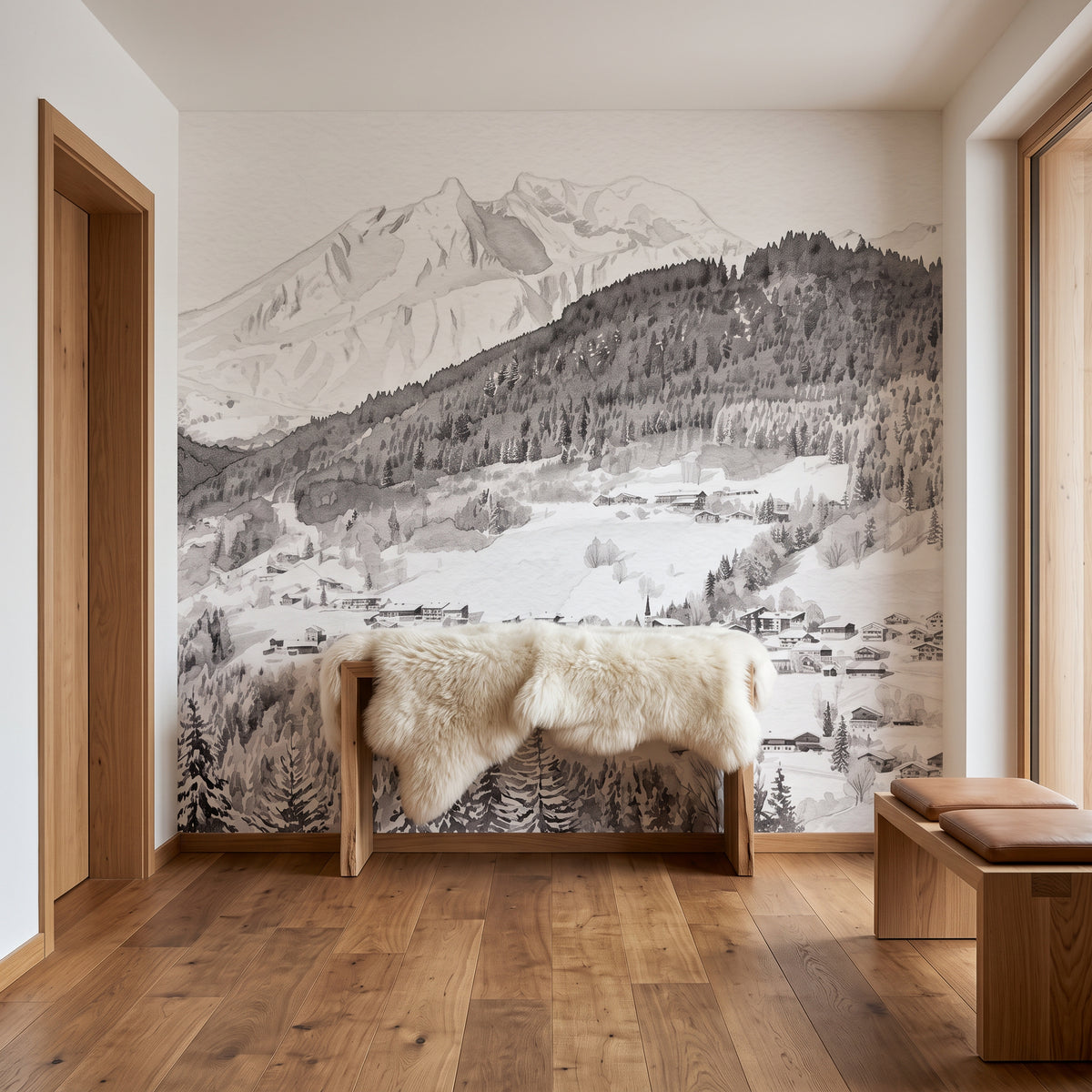 Papier peint panoramique Morzine – Ski, chalet, montagne
