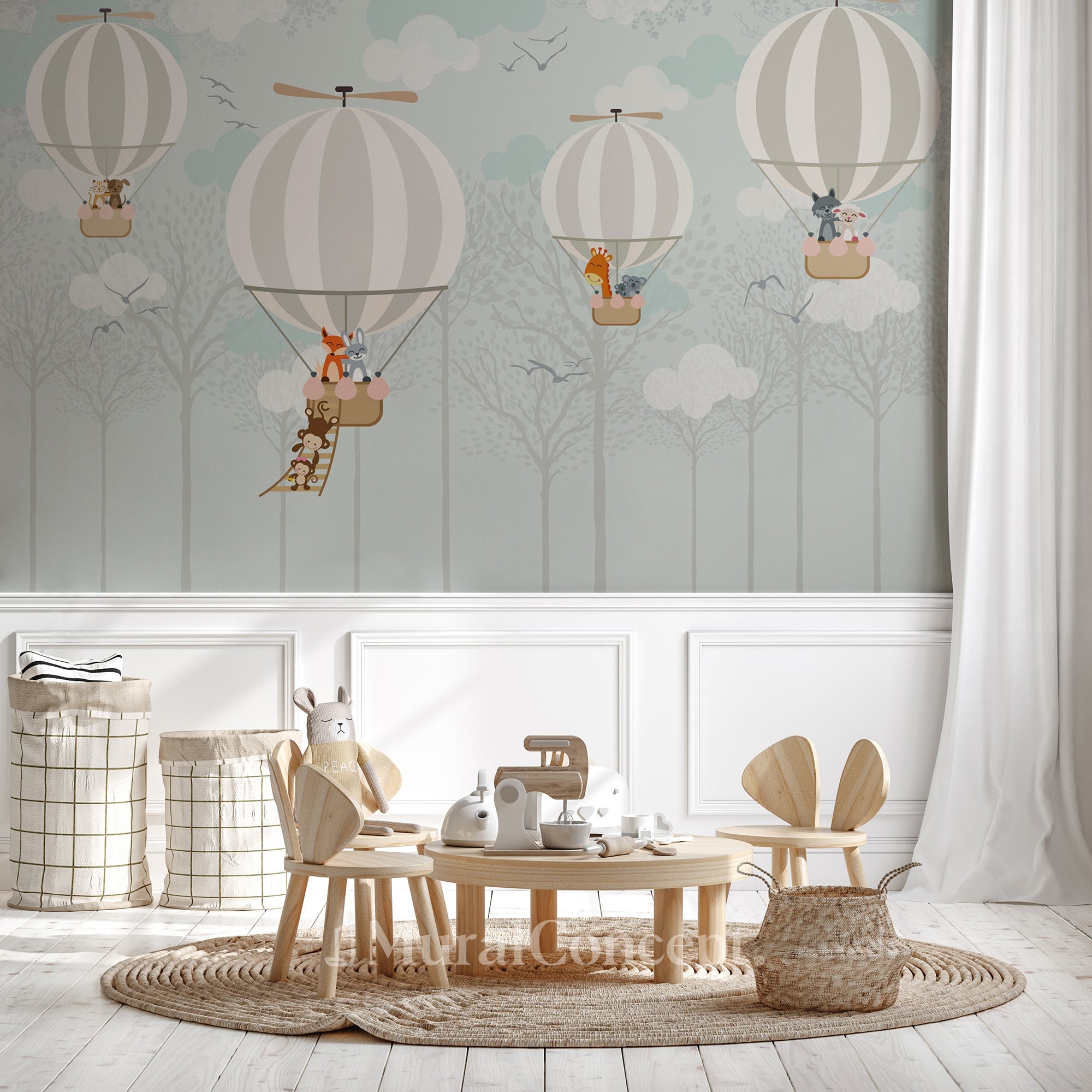 Papier peint enfant nordique montgolfière, XXL, tendance