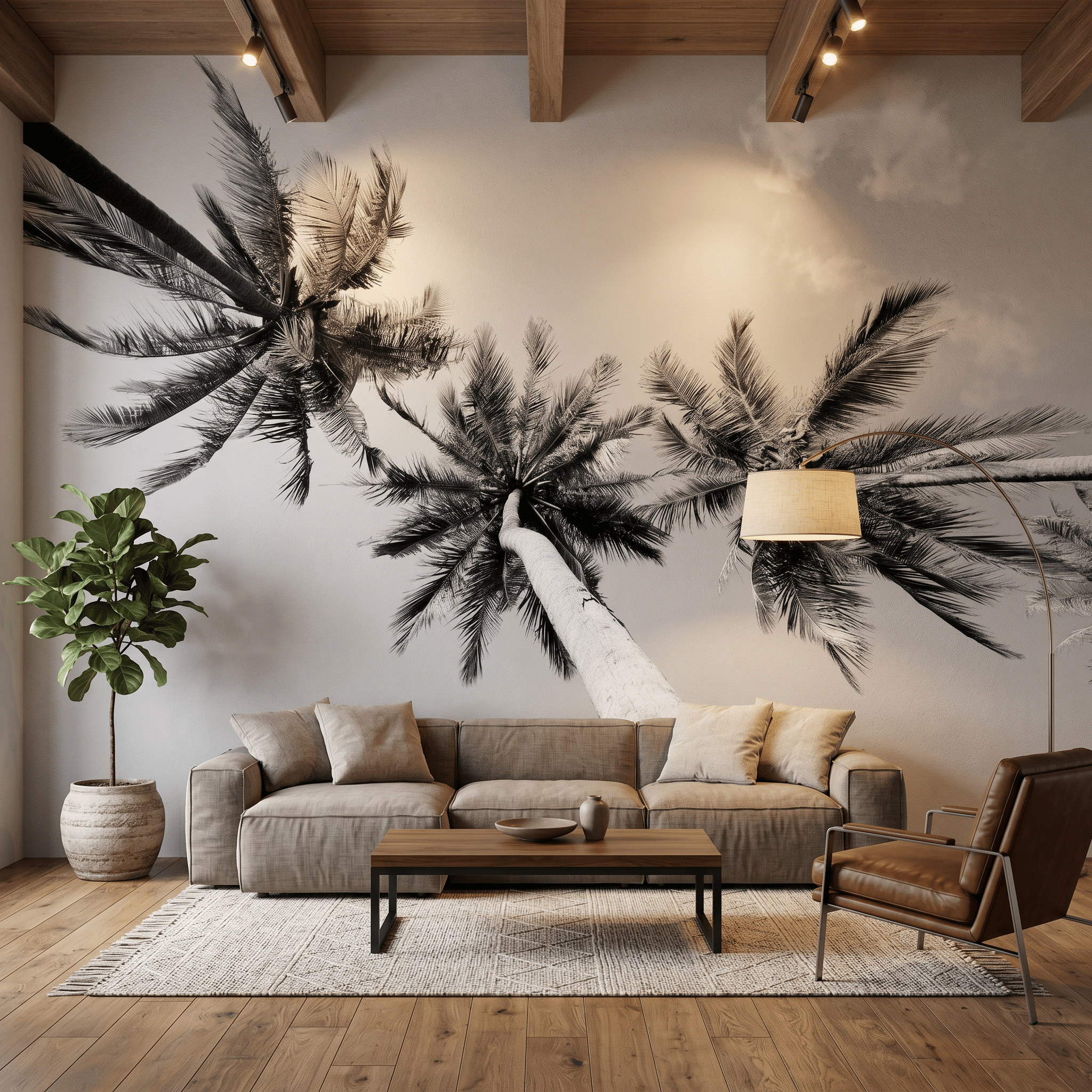 Papier peint photo palmier noir et blanc - Artiste photographe - Muralconcept