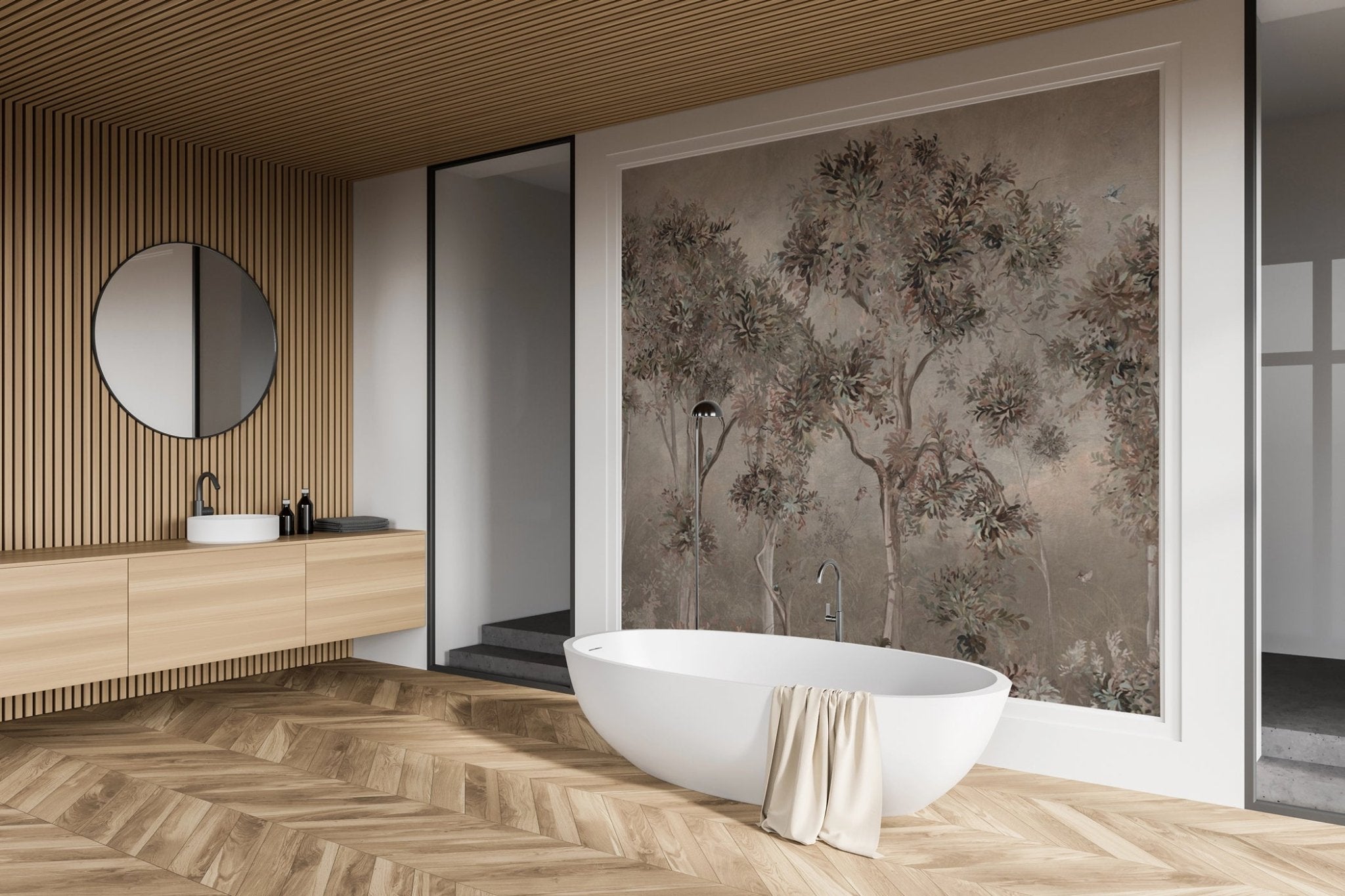 Papier peint arbre artistique en peinture - Muralconcept