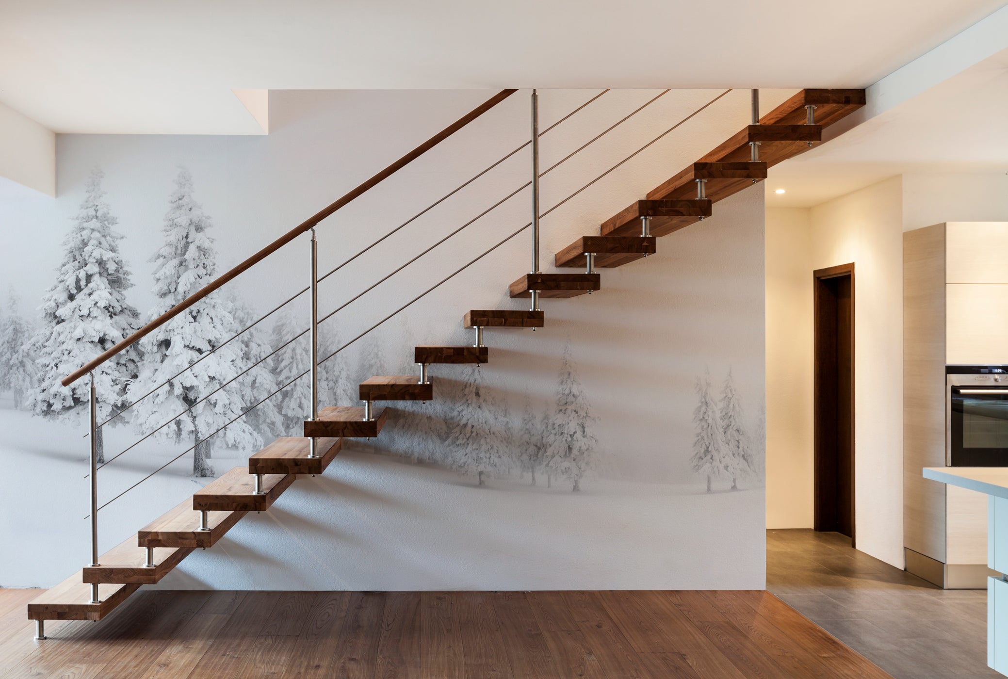 papier pient escalier foret neige
