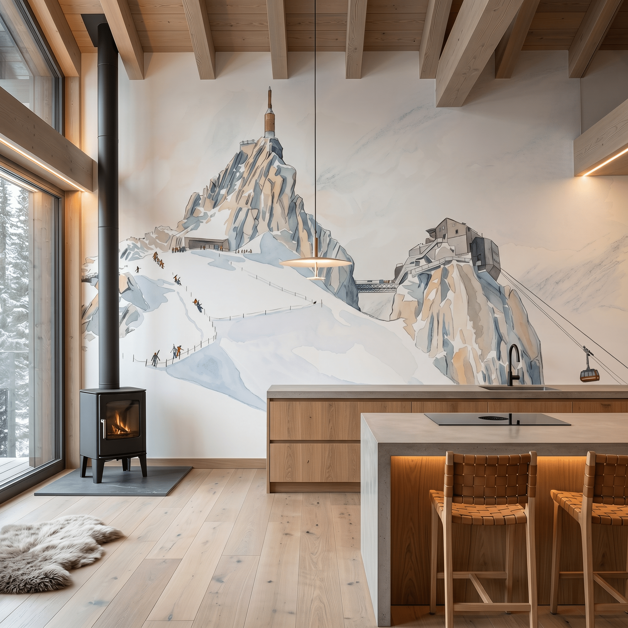 Papier peint aiguille du midi Chamonix - Vallée blanche Mont blanc - Muralconcept