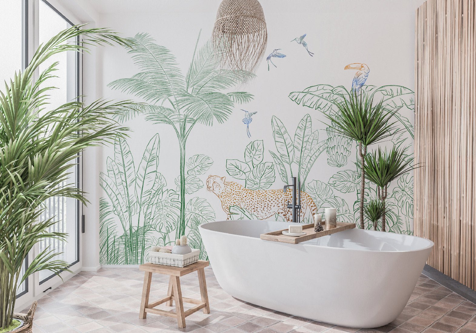 Papier peint jungle léopard vert - papier peint sur mesure francais - muralconcept