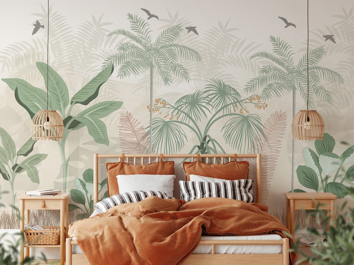 Papier peint panoramique jungle pastel - papier peint sur mesure francais - muralconcept