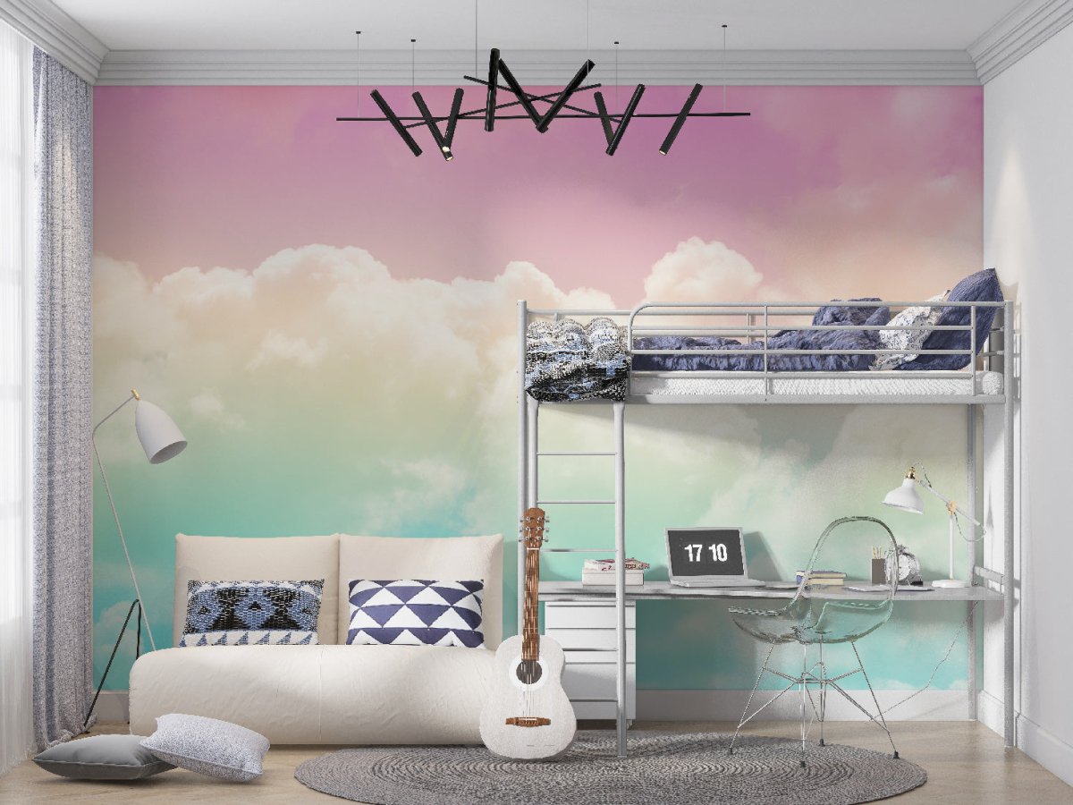 Papier peint nuage rose et bleu tendance - papier peint sur mesure francais - muralconcept