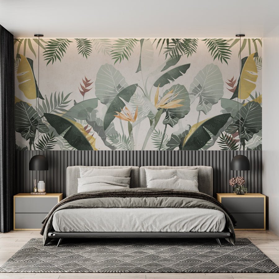 Papier peint sur mesure végétal vert jaune - papier peint sur mesure francais - muralconcept