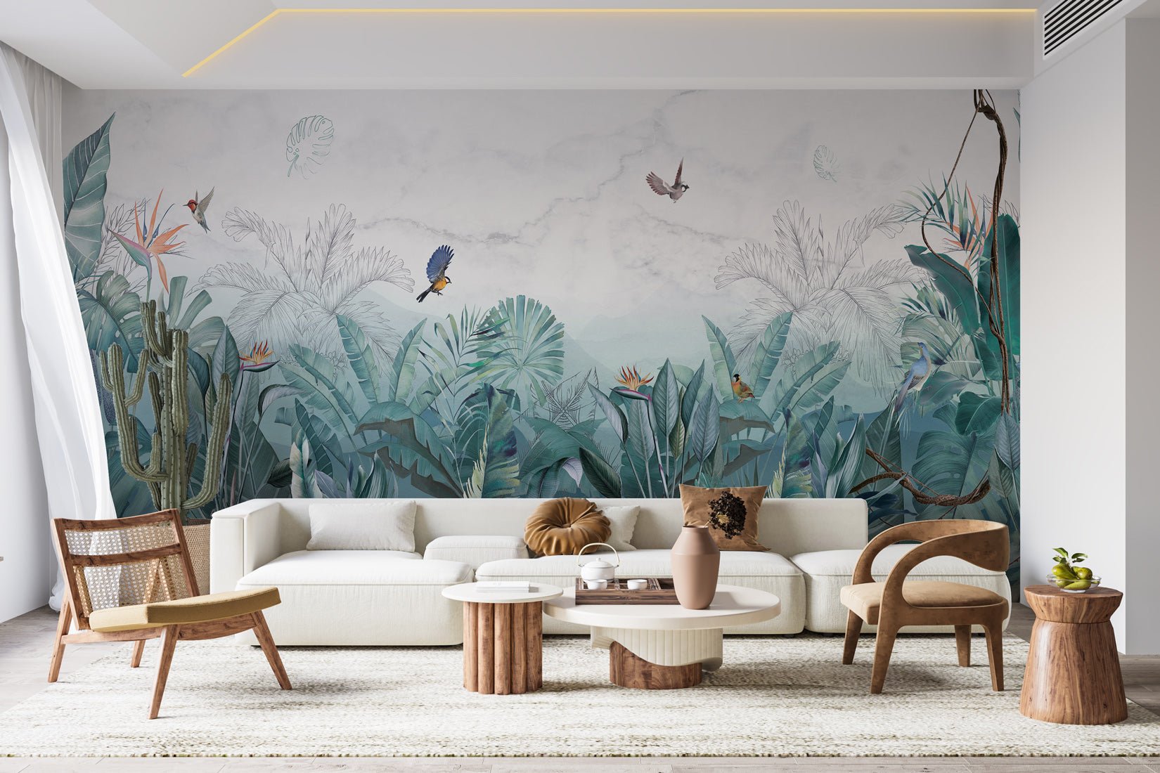 Papier peint jungle bleu marbre - papier peint sur mesure francais - muralconcept