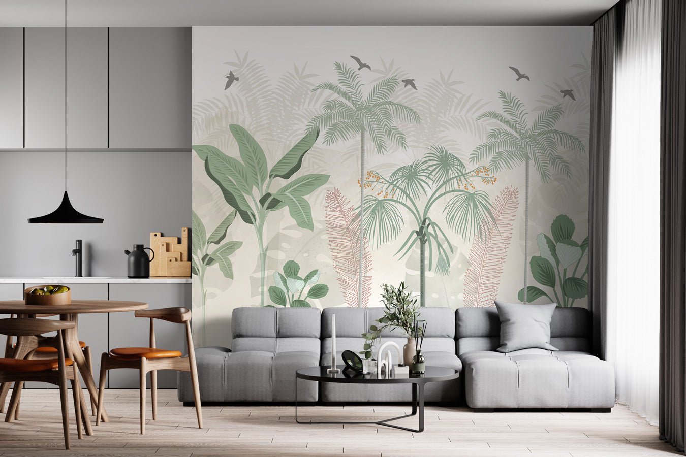 Papier peint panoramique jungle pastel - papier peint sur mesure francais - muralconcept