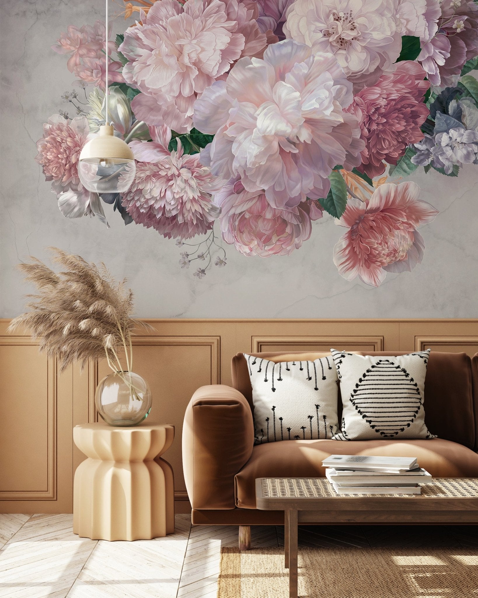 Papier peint panoramique pivoines - papier peint sur mesure francais - muralconcept