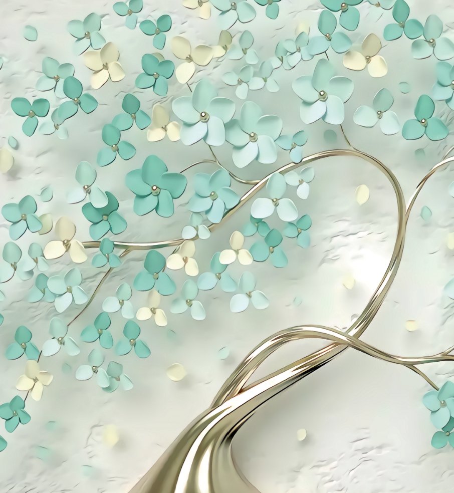 VP Papier peint Tree 3D Vert Gold - papier peint sur mesure francais - muralconcept