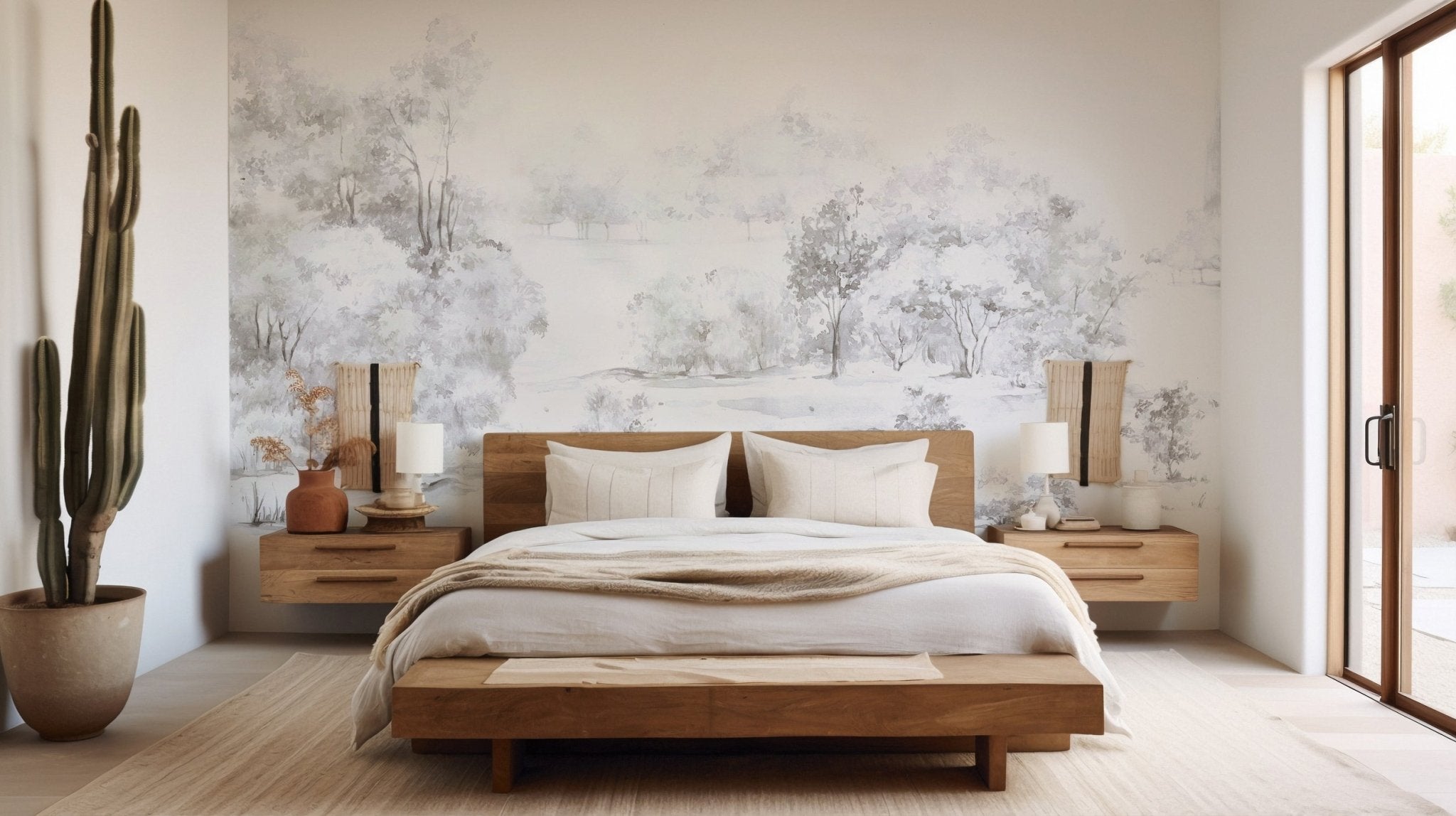 Papier peint forêt de pin aquarelle, mural concept, tendance