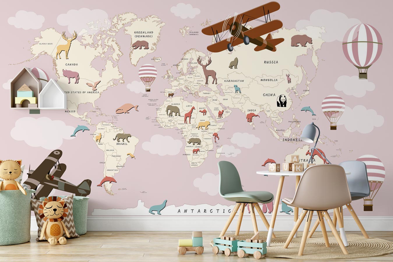 Papier peint Carte du monde Avion fille - papier peint sur mesure francais - muralconcept