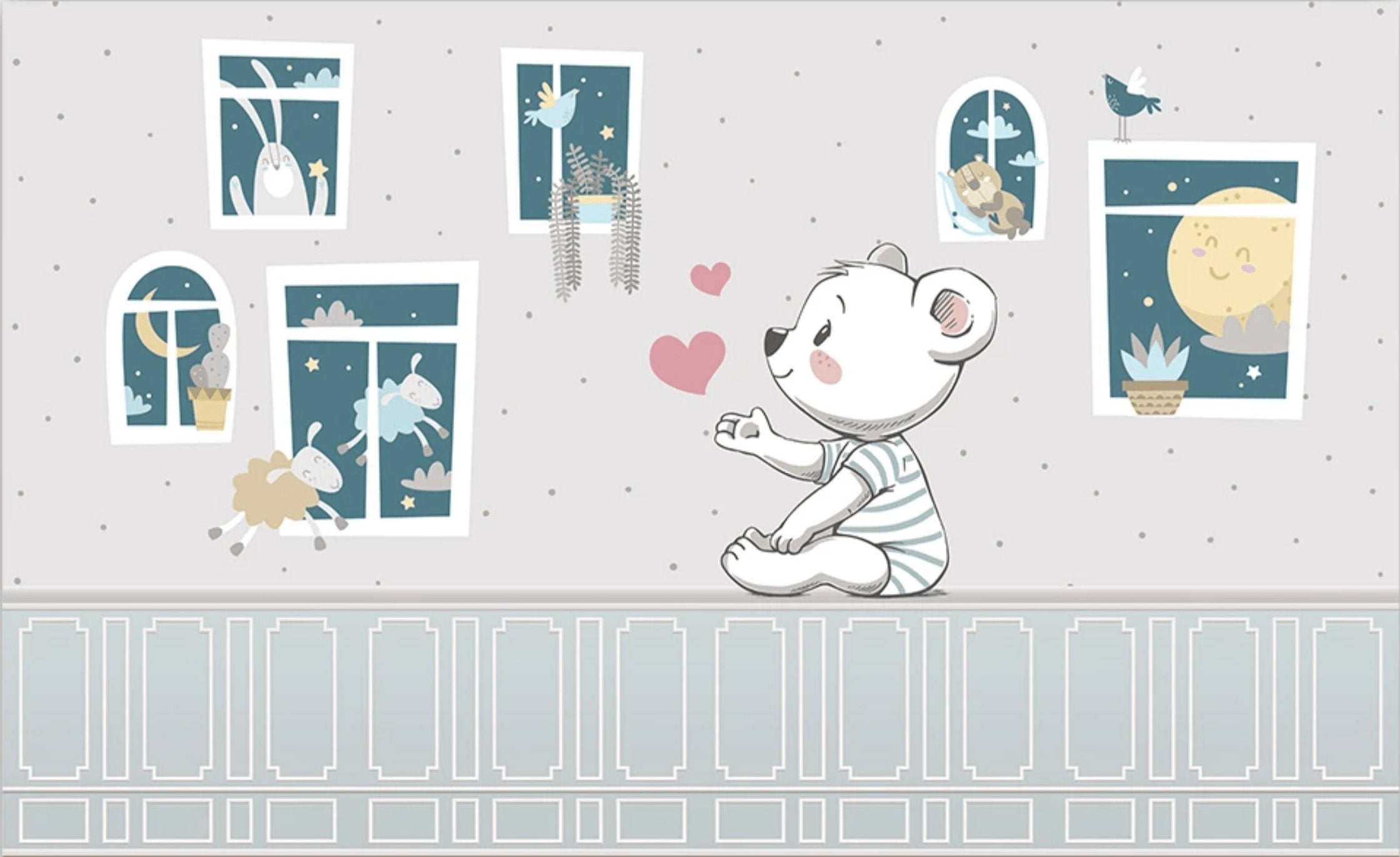 Papier peint  chambre Bébé Ourson et ses amis - papier peint sur mesure francais - muralconcept