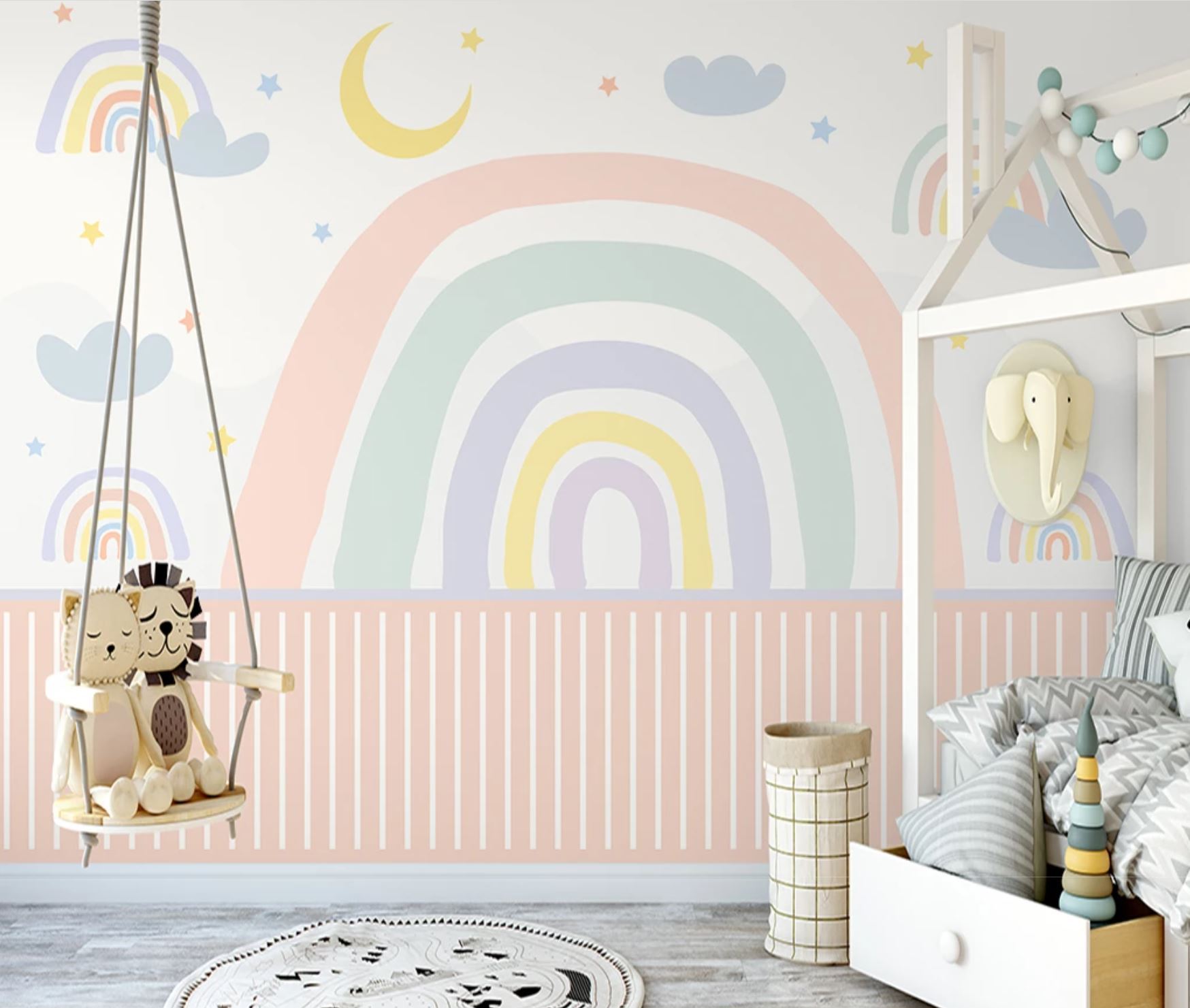 Papier peint chambre fille arc en ciel - papier peint sur mesure francais - muralconcept