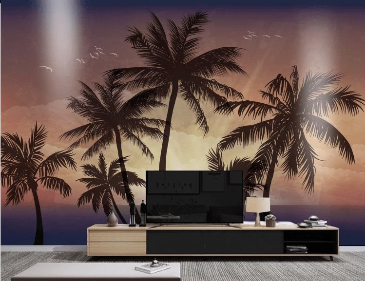 Papier peint coucher de soleil palmier - papier peint sur mesure francais - muralconcept