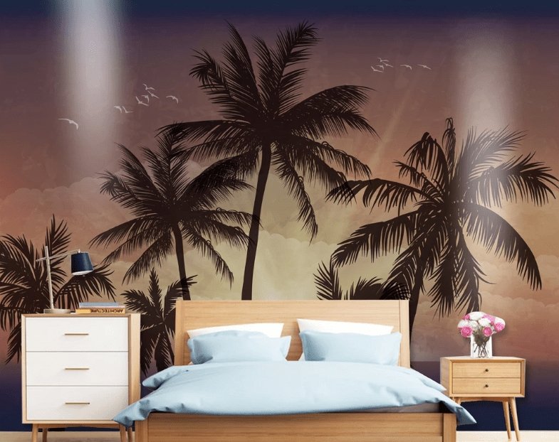 Papier peint coucher de soleil palmier - papier peint sur mesure francais - muralconcept