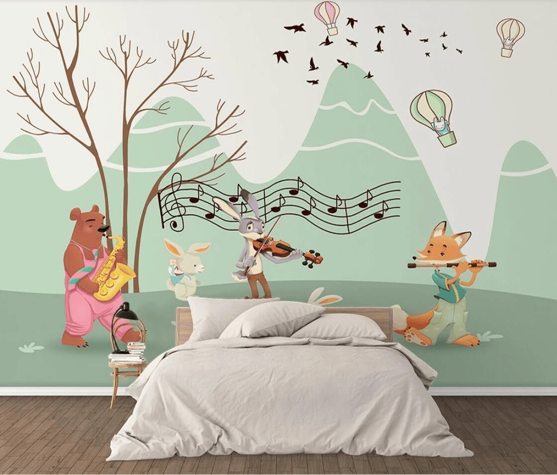Papier peint enfant animaux en musique - papier peint sur mesure francais - muralconcept