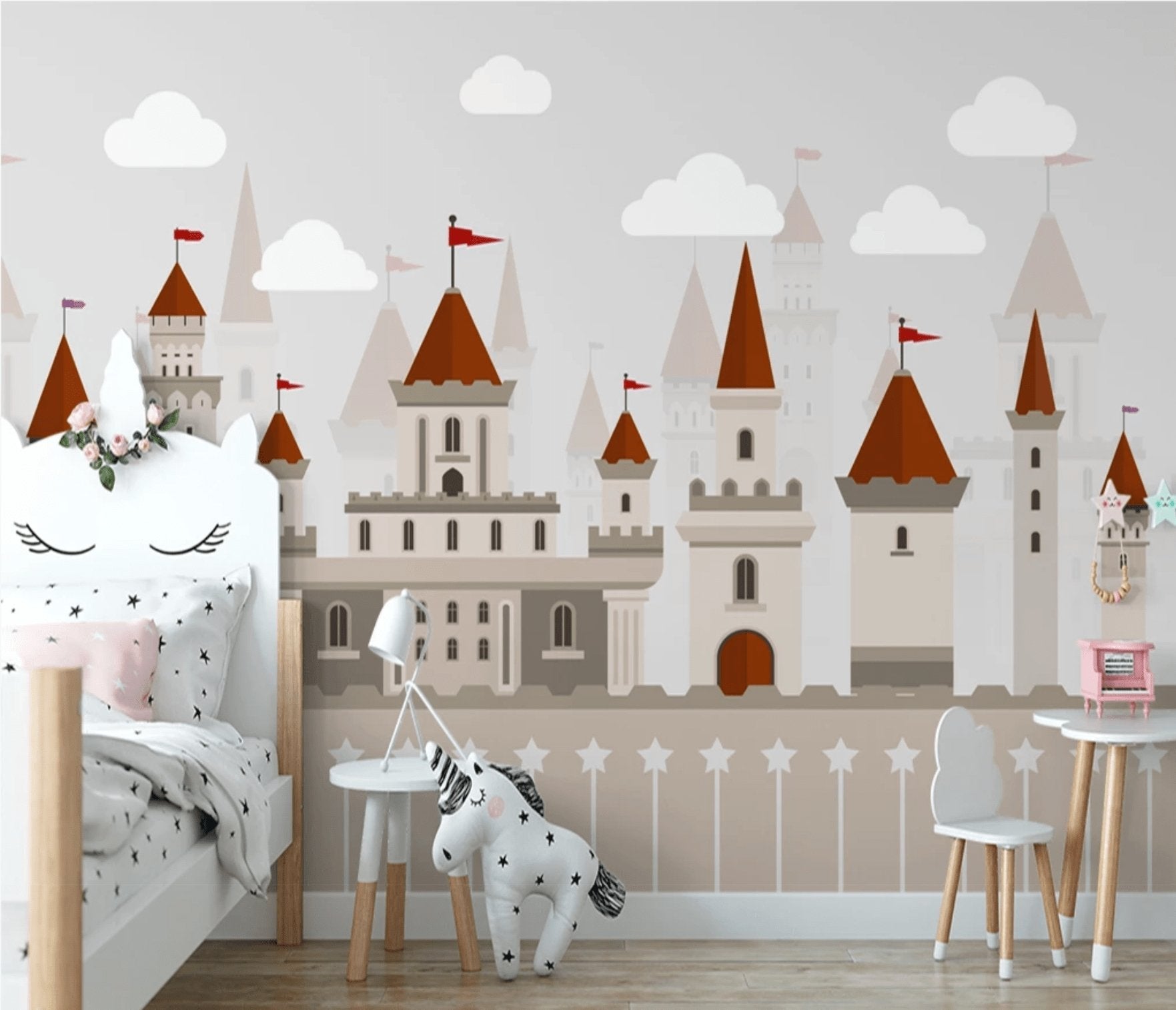 Papier peint enfant château princesse & prince - papier peint sur mesure francais - muralconcept